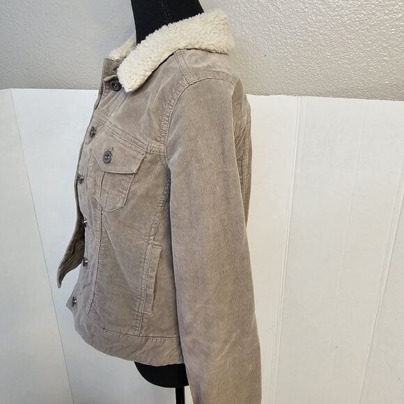 Womens Life Style Sonoma Tan Cordoroy Jacket Faux Fur Collar Sz Med Y2Ky Q0324 - Picture 3 of 9